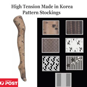Girl Women's Black Colour Patterned Panntyhose Footed Stockings -Made in Korea!! - Picture 1 of 22