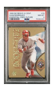 1999 Skybox E-X Century ESSENTIAL CREDENTIALS FUTURE IVAN RODRIGUEZ 66/93 PSA 8