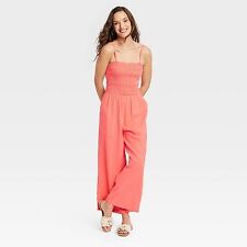 Women's Smocked Linen Maxi Jumpsuit - Universal Thread Coral Pink M