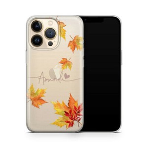 PERSONALIZED NAME AUTUMN COLOR LEAVES CLEAR GEL PHONE Case for iPhone 15 14 13