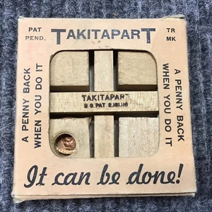 Vintage Takitapart Wooden Penny Puzzle w/ Original Box 1963D cent Inside - Picture 1 of 15