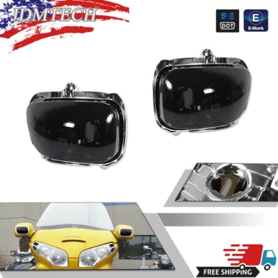 2Pcs Smoked Front Turn Signal Lights For 01-17 Honda Goldwing GL1800 & 13-17 F6B - Image 1 of 4