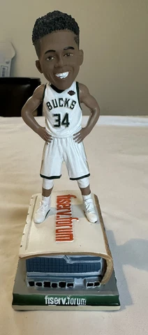 Giannis Antetokounmpo Bobblehead NEW IN BOX- Standing On Fiserv Forum Cover
