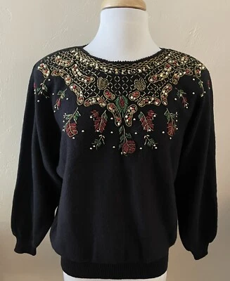 Suéter Dana Scott Vintage Navidad Vacaciones Año Nuevo Cuentas Talla Mediana Foto 1 de 4