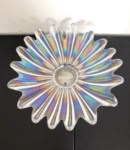 Plato de cuenco poco profundo de vidrio de carnaval federal MCM iridiscente Starburst celestial de colección - Imagen 1 de 13