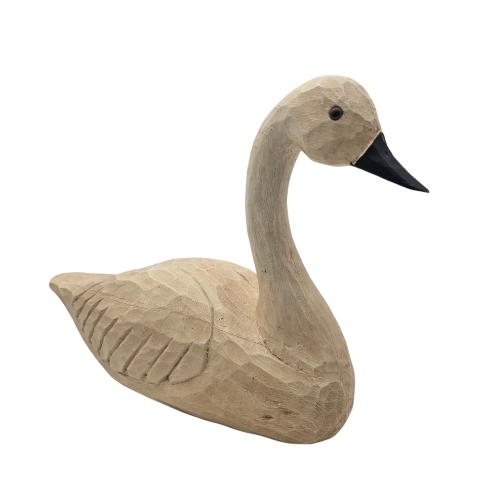 Vintage Primitive Folk Art Wood White  Hand-Carved Swan Decoy Sculpture TMC 1984 - Image 1 of 4