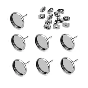 50pcs Diy Earring Jewelry Making Stainless Steel Blank Stud Bezel Setting - Picture 1 of 7