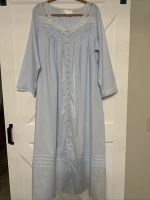 Eileen West 1X Long Nightgown Cotton Lace Accents Baby Blue Cottagecore Romantic - Image 1 of 4
