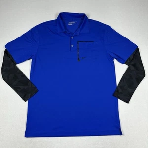 Nike Golf Polo Shirt Mens M Blue Long Sleeve Tour Performance Golf Geometric - Picture 1 of 12