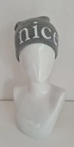 Achti Mütze Beanie Strickmütze Wollmütze bestickt Schriftzug NICE Grau/Weiß - Bild 1 von 8