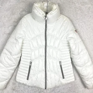 Guess Womens Puffer Jacket Coat White Zip Up Cozy Warm Hip Length M - Picture 1 of 11