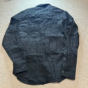 Y2K Affliction Schnalle bestickt langärmelig Skater Grunge Shirt M - Bild 1 von 7