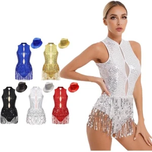 Womens Dancewear Stage Performance Leotard With Hat Samba Latin Dance Outfit - Picture 1 of 67