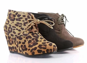 3 Color Sexy Booties Ankle Lace Up Shoes Faux Suede Womens Wedge Heels Boots - Picture 1 of 25