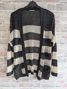 Soul Cal & Co Navy Striped Cardigan Size 8 Open Knit Pockets - Picture 1 of 5