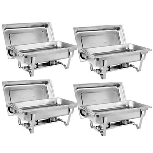 8 Qt Rectangular Stainless Steel Buffet Trays Chafer Chafing Dish Warmer 4 Pakcs - Picture 1 of 10