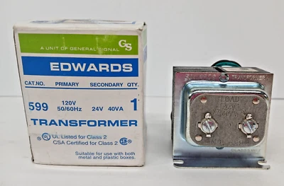 EDWARDS 599 CLASS 2 TRANSFORMER 40VA 120VAC PRIMARY TO 24VACSECONDARY - NEW - Image 1 of 4