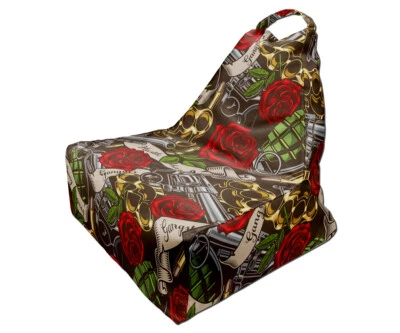 Silla Bean Bag, estampado de rosas y pistolas, diseño único, impresión completa, hecha en UE Foto 1 de 4