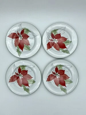 4 Soup Bowls 8.75” Block Spal Watercolors Poinsettia by Mary Lou Goertzen 1982