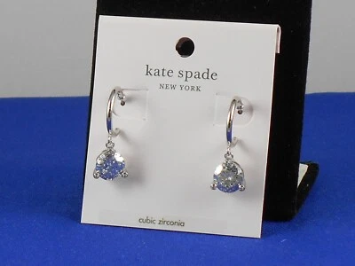 Kate Spade Silver Plated RISE AND SHINE Small Hoop Patina Clear CZ Drop Earrings - Image 1 of 2