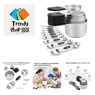 Magnetic Measuring Cups and Spoons Set-Heavy Duty 304 Stainless Steel，Double ... - Image 1 of 4