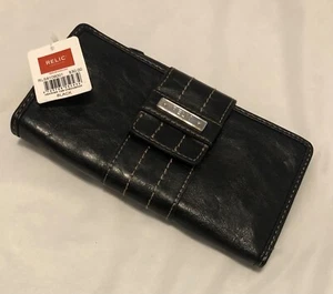 RELIC Heather Tab Checkbook Wallet Black Faux Leather Zip Coin Organizer Clutch - Picture 1 of 13