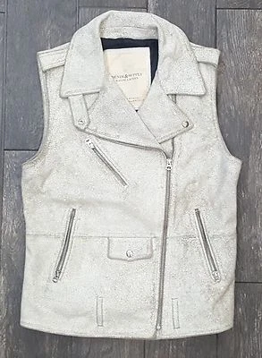 全新 女式 Ralph Lauren 牛仔和供应皮革夹克 摩托背心 复古 白色 — 第 1/2 张图片