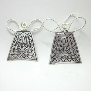 Fine Sterling 925 Silver Earrings Hill Tribe Orecchini Thailand Lock Vintage New - Picture 1 of 7