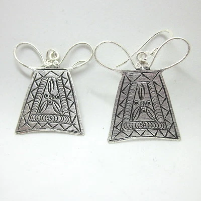 Fine Sterling 925 Silver Earrings Hill Tribe Orecchini Thailand Lock Vintage New - Image 1 of 4