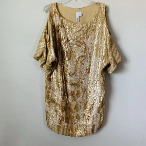 2B. Rych Metallic Gold Cold Shoulder Dress Sz L B-P  - Picture 1 of 4