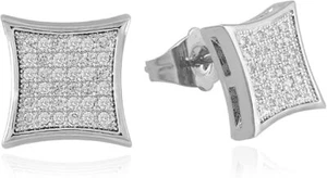 11mm Silver Gold Square CZ Stud Earring of Mens Boy Aretes Para Hombre - Picture 1 of 6