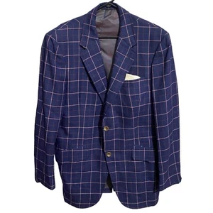 Abrigo deportivo azul marino chaqueta blazer a cuadros ventana talla 43 Michaels/Stern años 70 de colección - Imagen 1 de 14