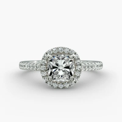 Diamond Ring For Wedding 18k White Gold 1.40 Ct Cushion Cut Lab Grown IGI  - Image 1 of 4