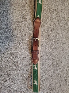Men's/Boys Leather Green Canvas Woven Ribbon Belt Dogs Print Sz 32 - Picture 1 of 7