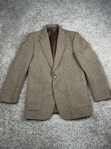 Vintage 70s Angels Flight Tobias Kotzin Tweed Blazer Jacket 42 R Brown Check - Picture 1 of 12