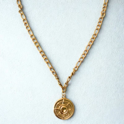 18K 金盘罗盘声明项链 Sunburst 航海经典学院风礼物 — 第 1/4 张图片