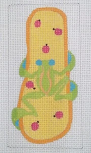 Jane J Nichols needlepoint handpaint Flip Flop green frog ladybug C873 eyeglass - Picture 1 of 4