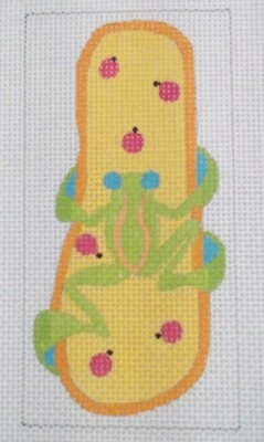 Jane J Nichols needlepoint handpaint Flip Flop green frog ladybug C873 eyeglass - Image 1 of 4
