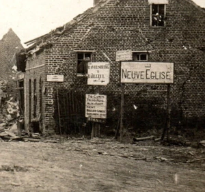 WWI Neuve Eglise Belgium Village Battlefield English Signs Real Photo Postcard - Picture 1 of 3