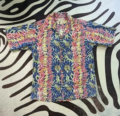 Antiga Rara Roupa Esportiva Surfistas Anos 40 Grande Algodão Havaiano Aloha Top Gola Loop - Imagem 1 de 4