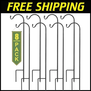 Durable Black Shepherd Hooks Set - 8 Adjustable Garden Planter Stakes for Decor - Picture 1 of 8