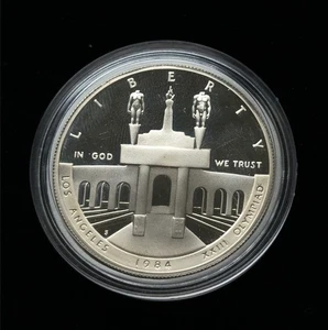 1984 Los Angeles Olympiad $1 Proof 90% Silver Coin in Capsule - No OGP or COA - Picture 1 of 2