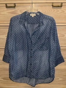 Anthropologie Cloth & Stone Printed Chambray Tencel High-Low Button Size Large - Bild 1 von 4