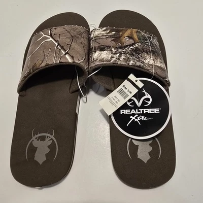 Real Tree Xtra Edge Slide Sandal Slip On S/M 9/10 Natural Camouflage Buck Head  - Image 1 of 2