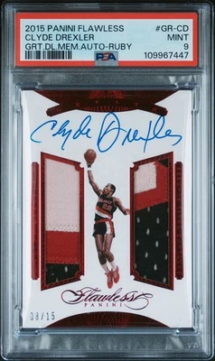 2015 Panini Flawless:  Game Worn Dual 3-Clr Patch Auto Clyde Drexler /15 Blazers - Image 1 of 3