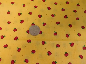 3 Yds Red Apples on Yellow 100%  Cotton, 44" W, for Quilts, Crafts, Sewing, BTY - Picture 1 of 4