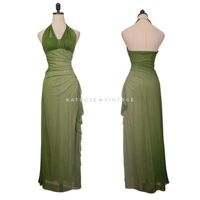 Vintage Nites Prom Dress Maxi Gown 4 Green Y2K Fairy Ombre Halter Grunge Ruffle - Image 1 of 4