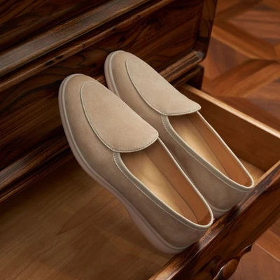 British Italian Style Men's Real Leather Suede Slip on Loafers Dress Flats Shoes - Image 1 of 4