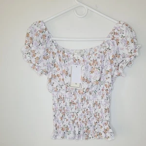 No Comment Smocked Puff Sleeve Top Floral Women's Medium Cute Prairie Cottage - Picture 1 of 7