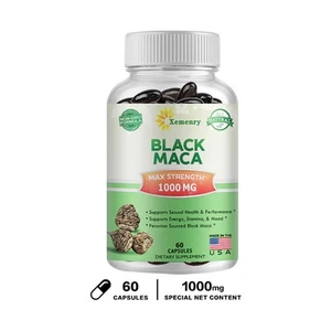 Black Maca Capsules 1000mg - Testosterone Booster Stamina Energy Muscle Health - Picture 1 of 12